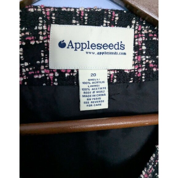 Appleseeds Womens Tweed Jacket Sz 20 Black & Pink Plaid Long Sleeve Lined - Picture 5 of 12